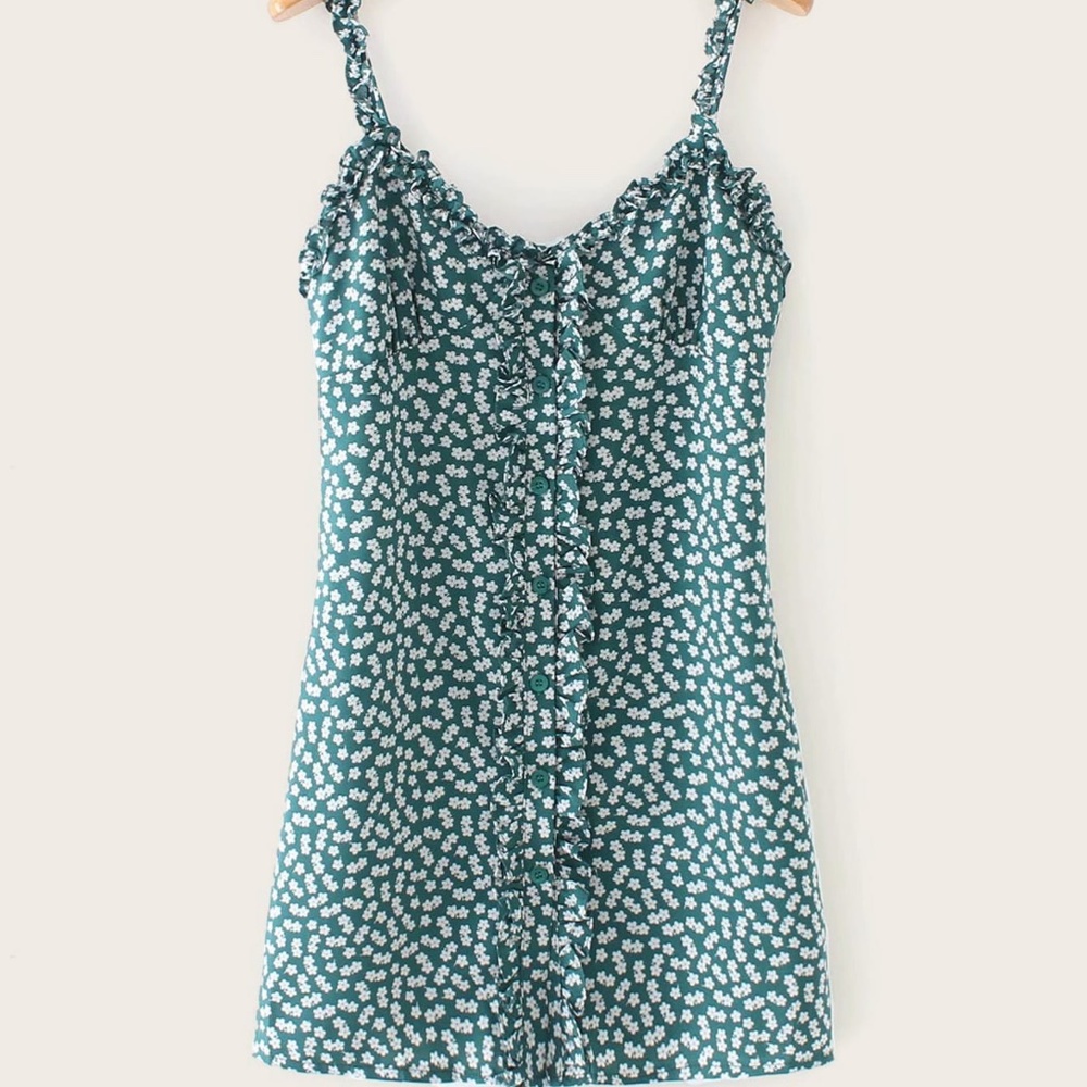Button Front Ditsy Floral Cami Dress